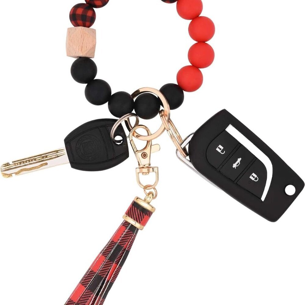 Silicone Beaded Bracelet Keychain Wristlet Key Ring Bangle Chains for Women with